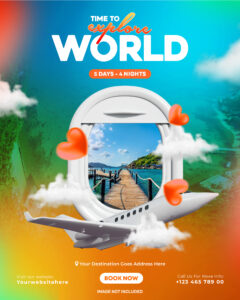 Travel and Tourism SSocial Media Template with Photo Frame